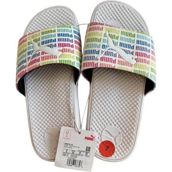 Puma Cool Cat Echo Jr Slide Youth Sz 7C Boys White Casual Sandals 383615-02 - Picture 2 of 12
